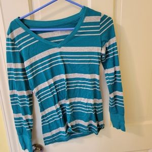 Teal and grey striped long sleeve t